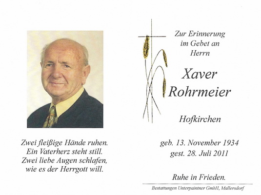 Rohrmeier Xaver Hofkirchen