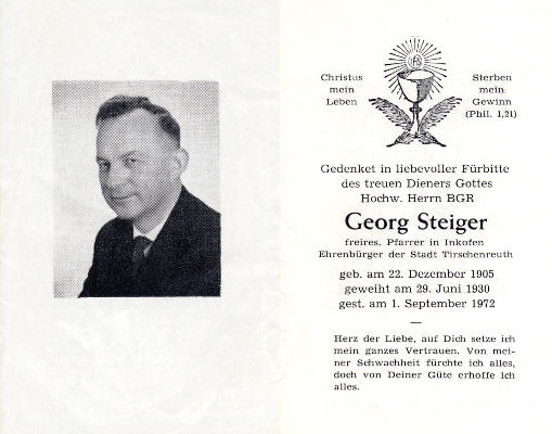 Sterbebild Pfarrer Georg Steiger